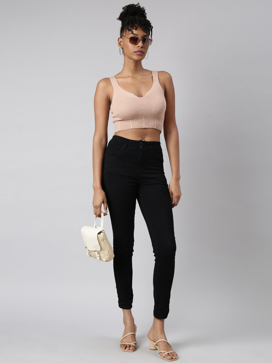 Women's Solid Beige Bralette Crop Top