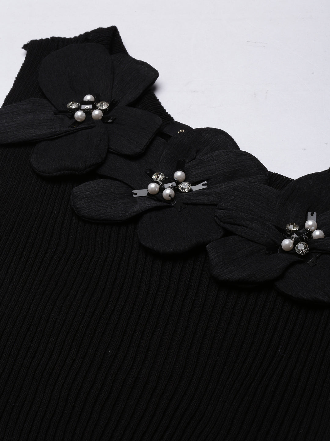 Women's Black Ribbed One Shoulder Crop Top