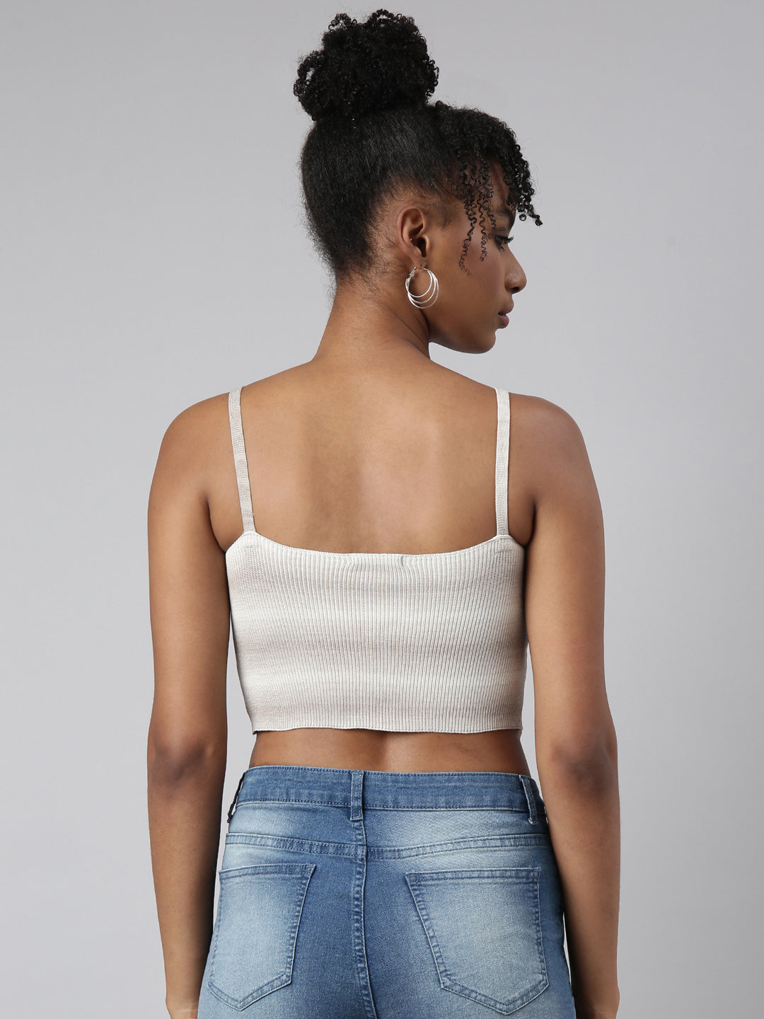 Women's Grey Bralette Shoulder Straps Crop Top