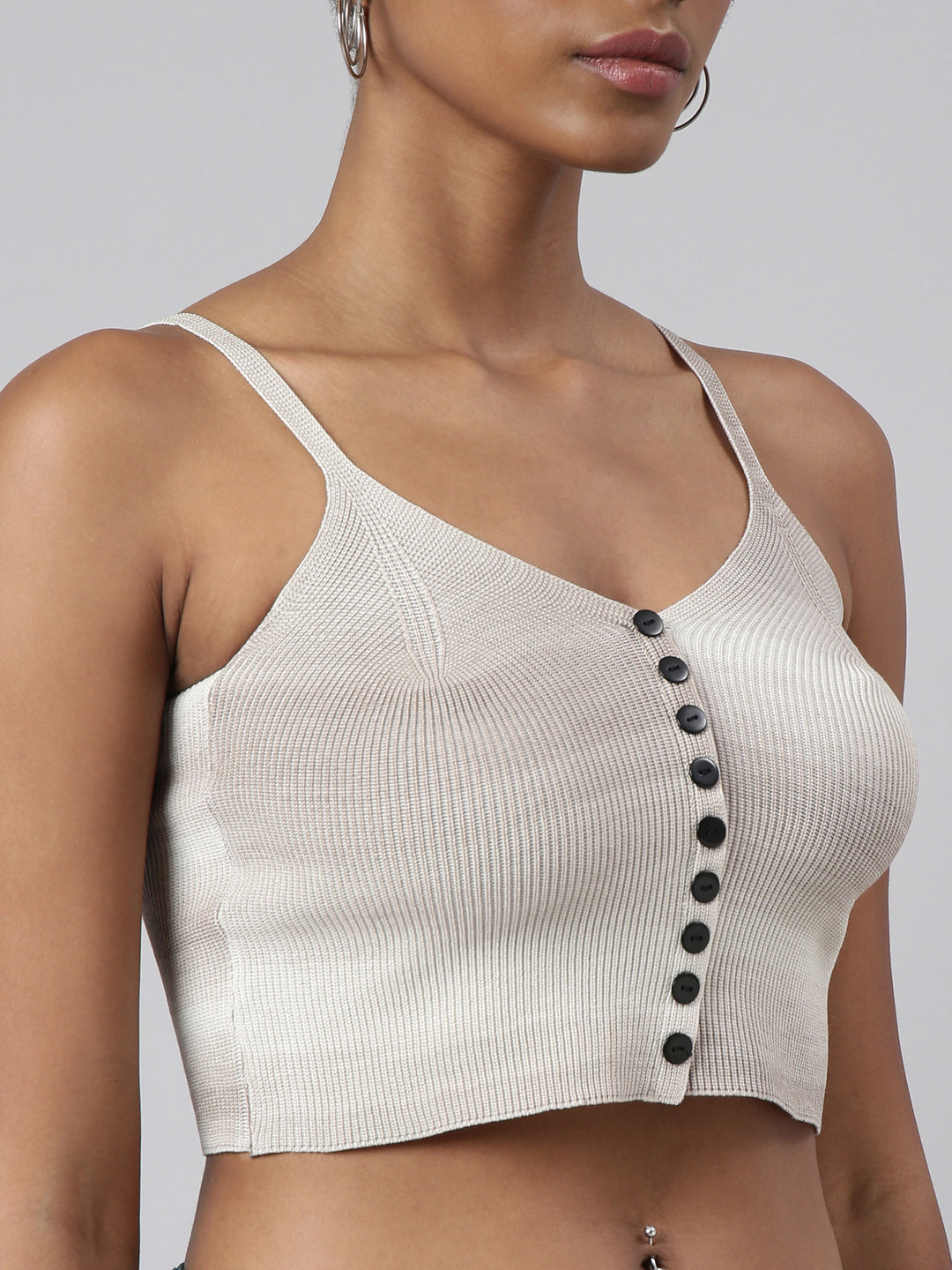 Women's Grey Bralette Shoulder Straps Crop Top