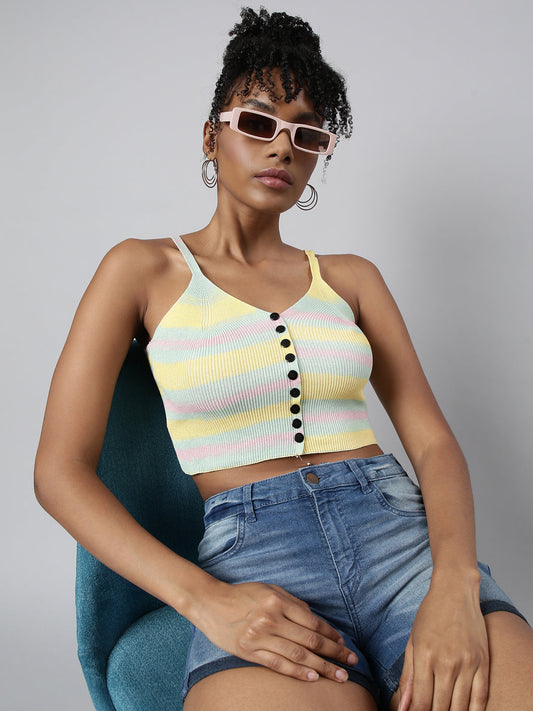 Women's Yellow Shoulder Straps Bralette Crop Top