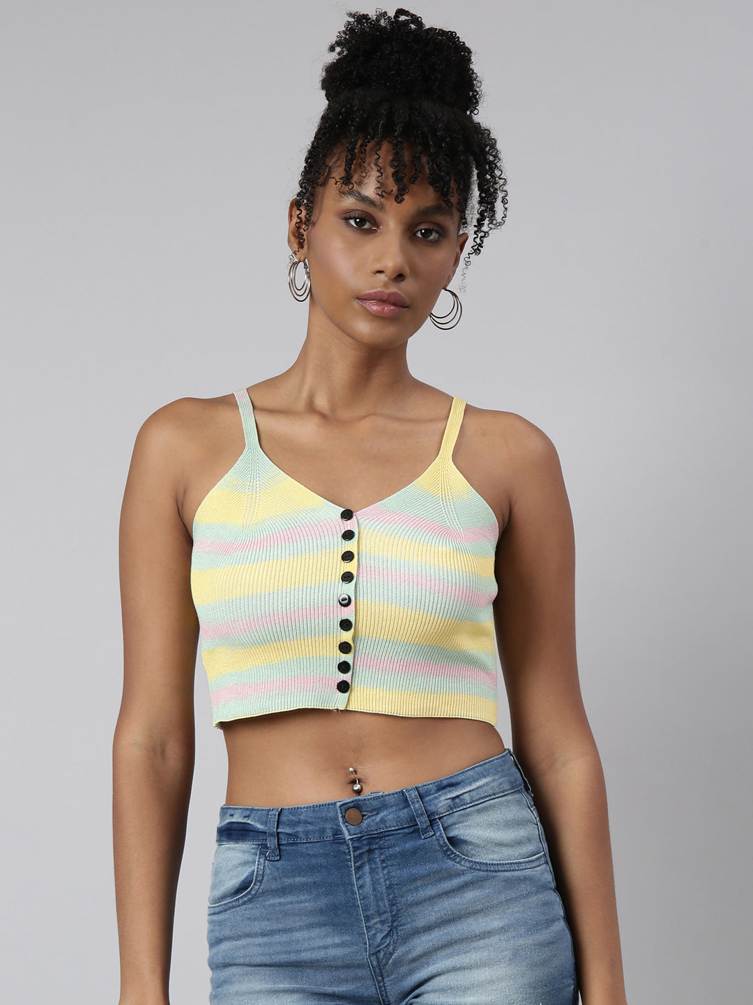 Women's Yellow Shoulder Straps Bralette Crop Top