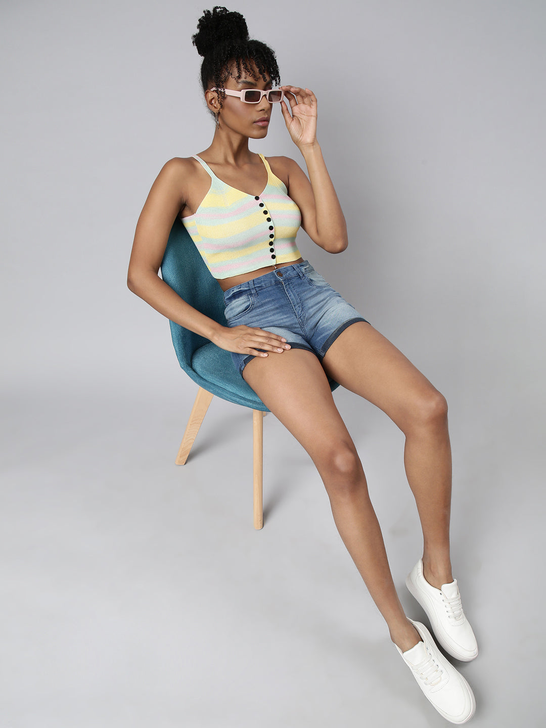 Women's Yellow Shoulder Straps Bralette Crop Top
