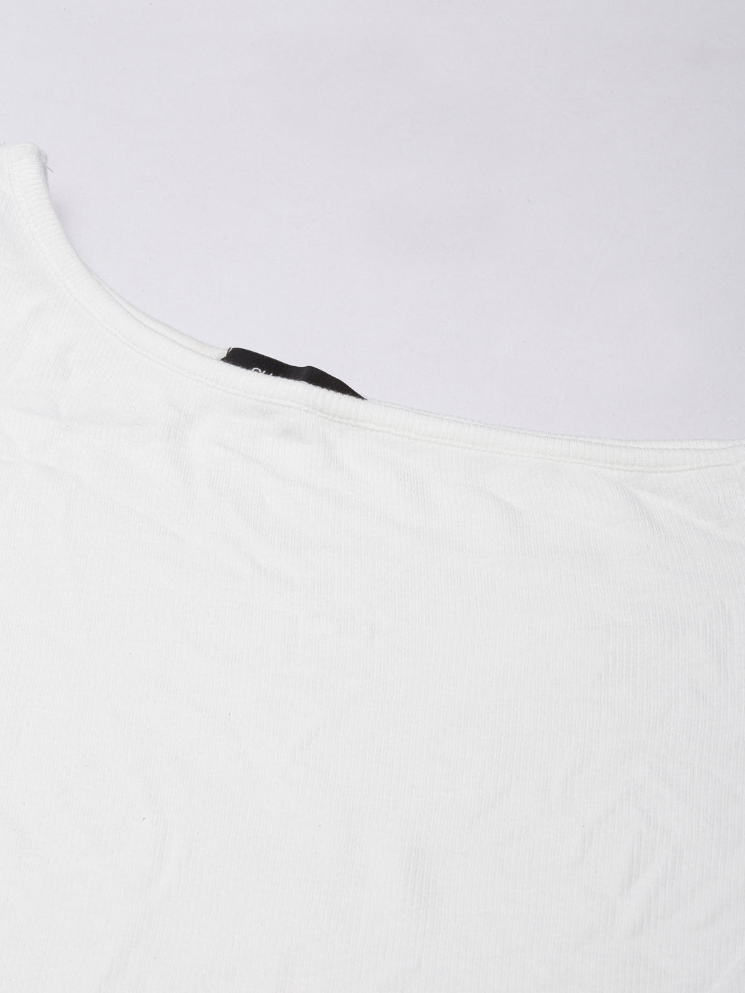 Women's White Round Neck Fitted Crop Top