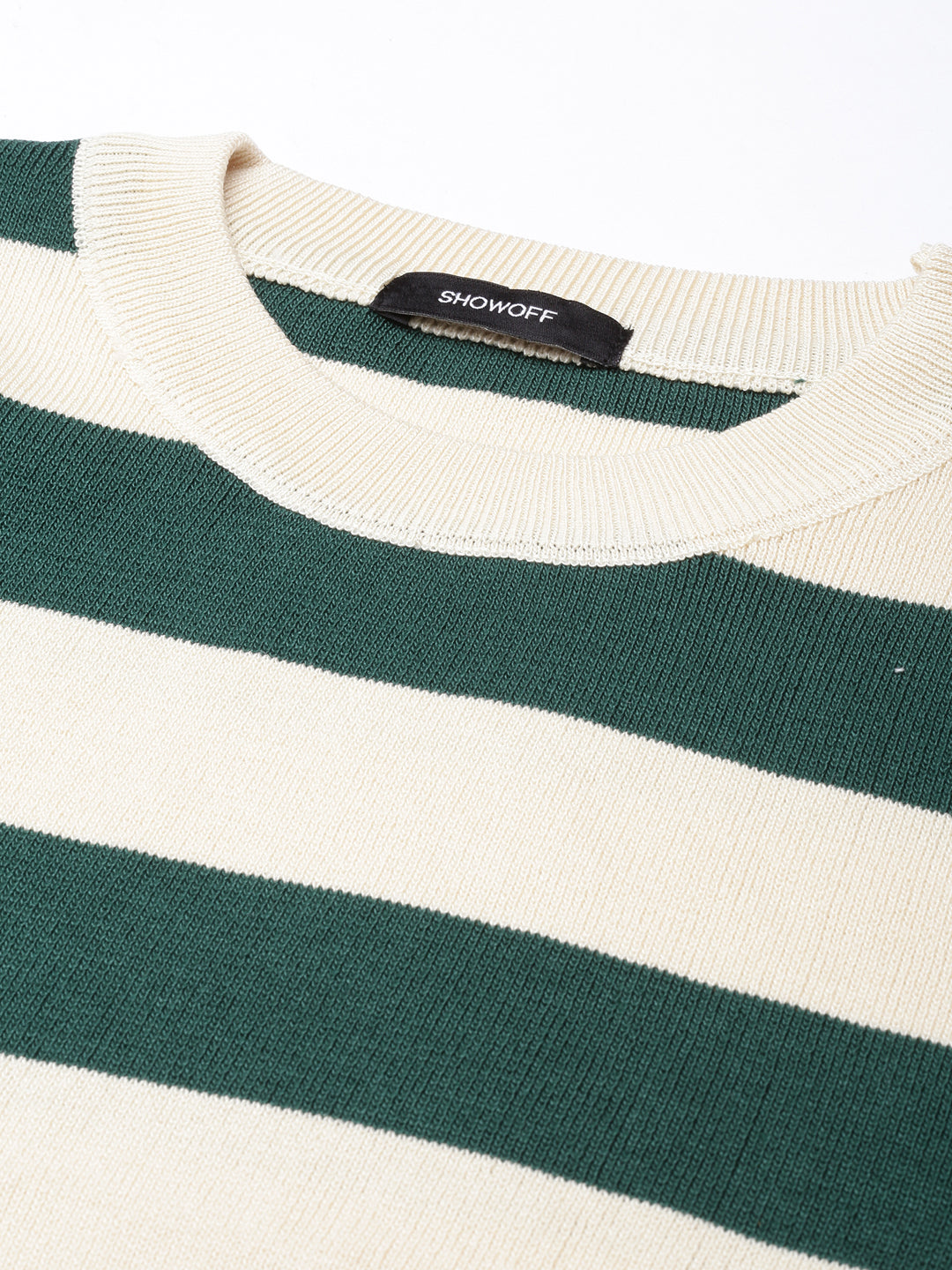 Women's Green Horizontal Stripes Fitted Crop Top