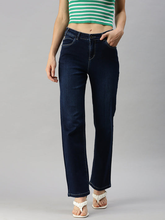 Women's Blue Relaxed Fit High-Rise Light Fade Stretchable Jeans