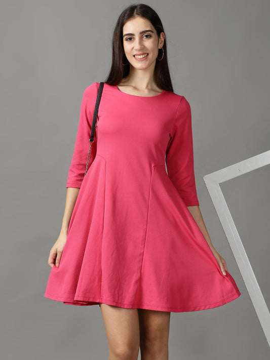 Women's Pink Regular Sleeves Mini A-Line Dress