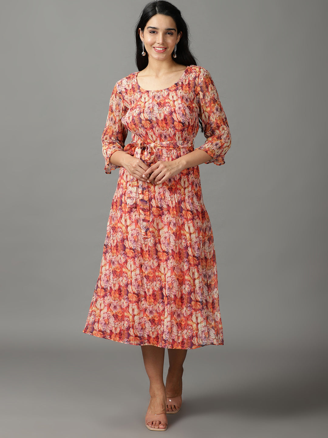 Women's Multi Floral Georgette Midi Dress