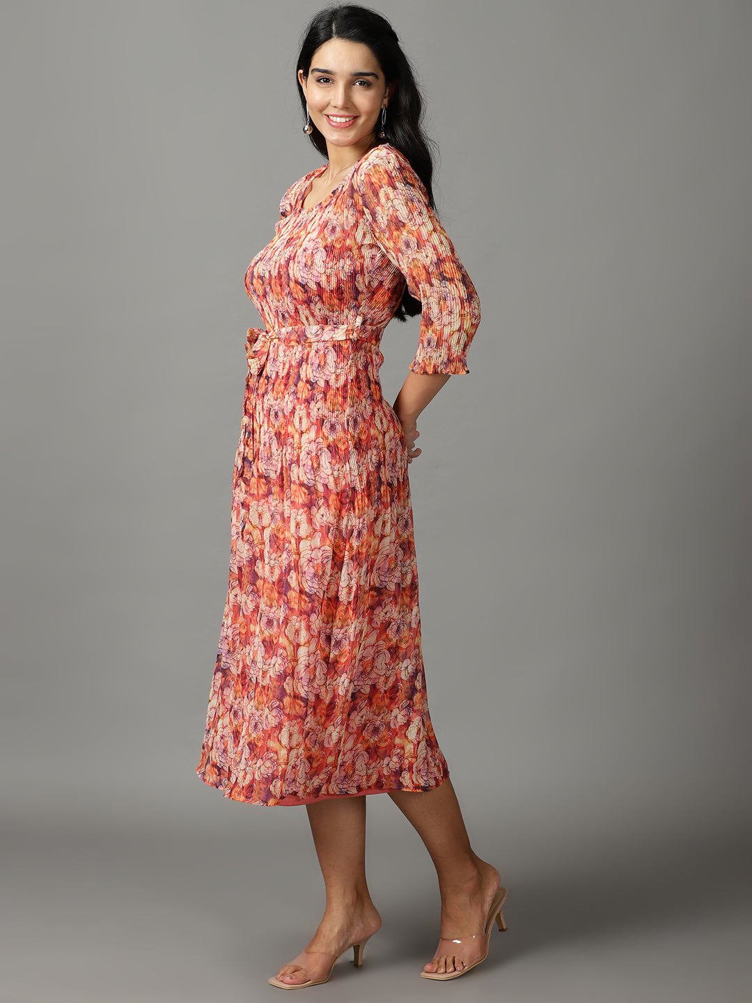 Women's Multi Floral Georgette Midi Dress