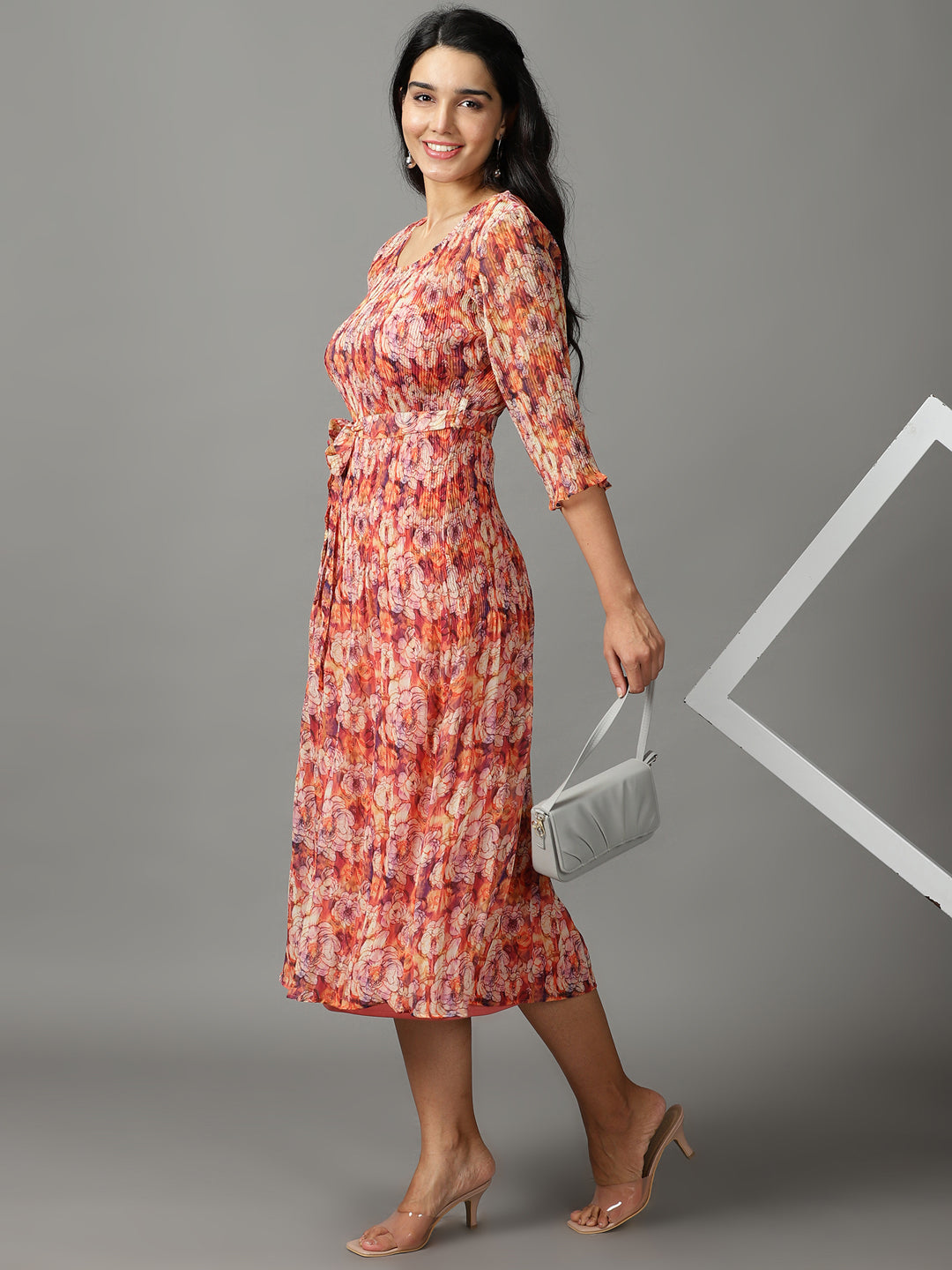 Women's Multi Floral Georgette Midi Dress