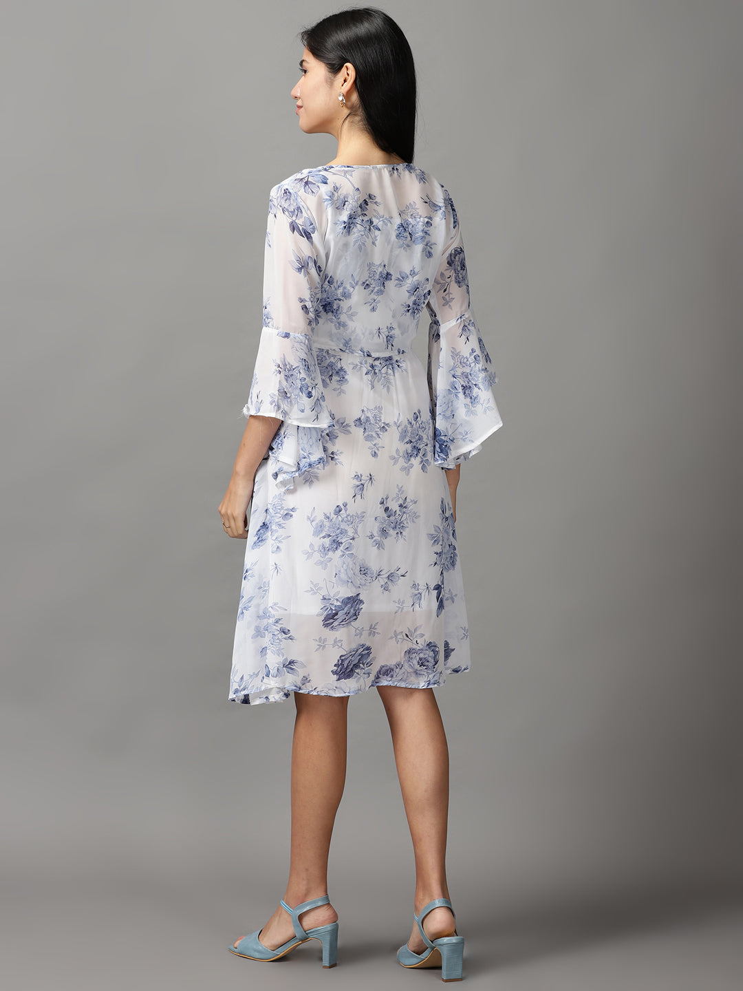 Women's White Floral Fit & Flare Dress