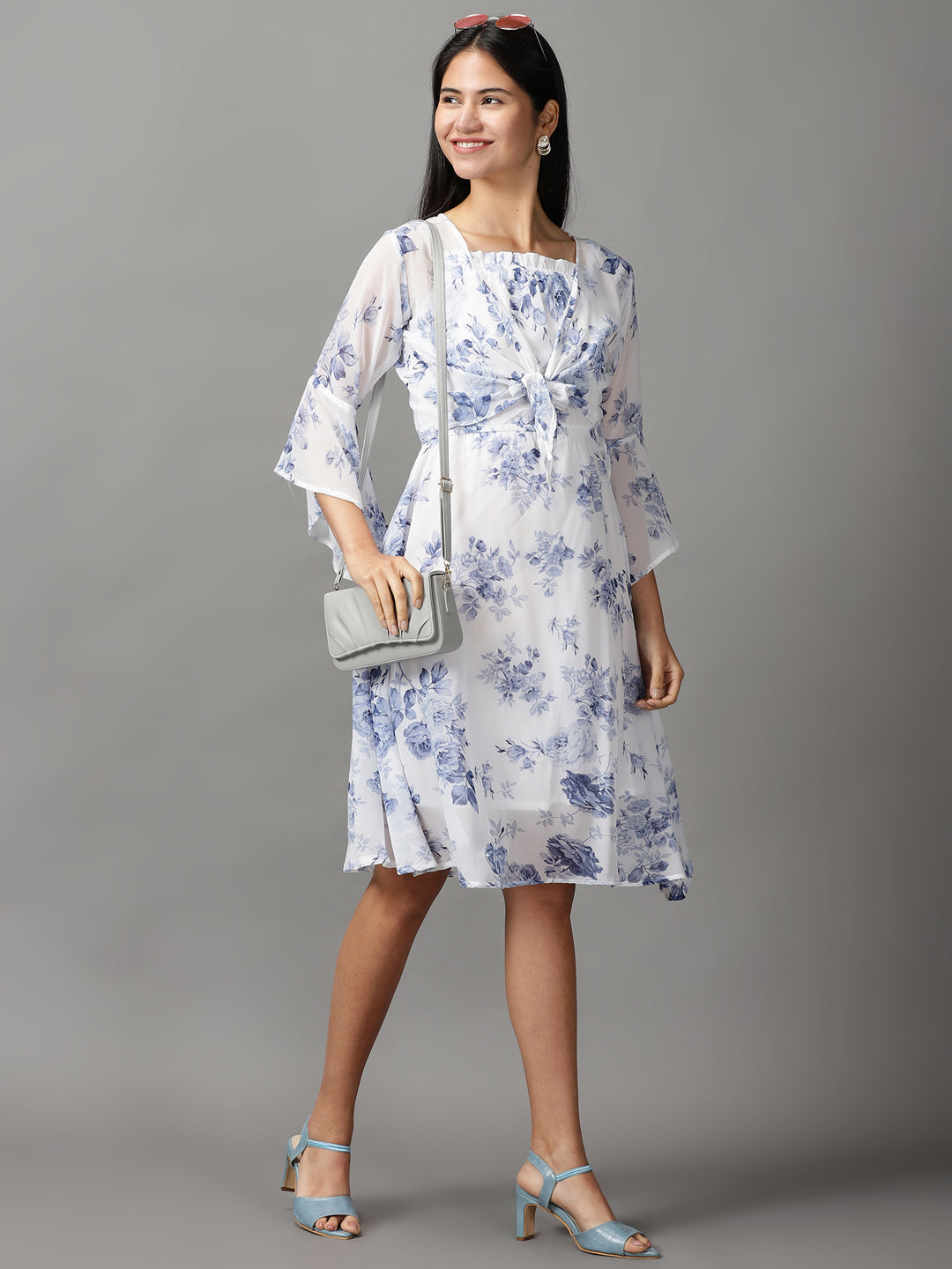 Women's White Floral Fit & Flare Dress