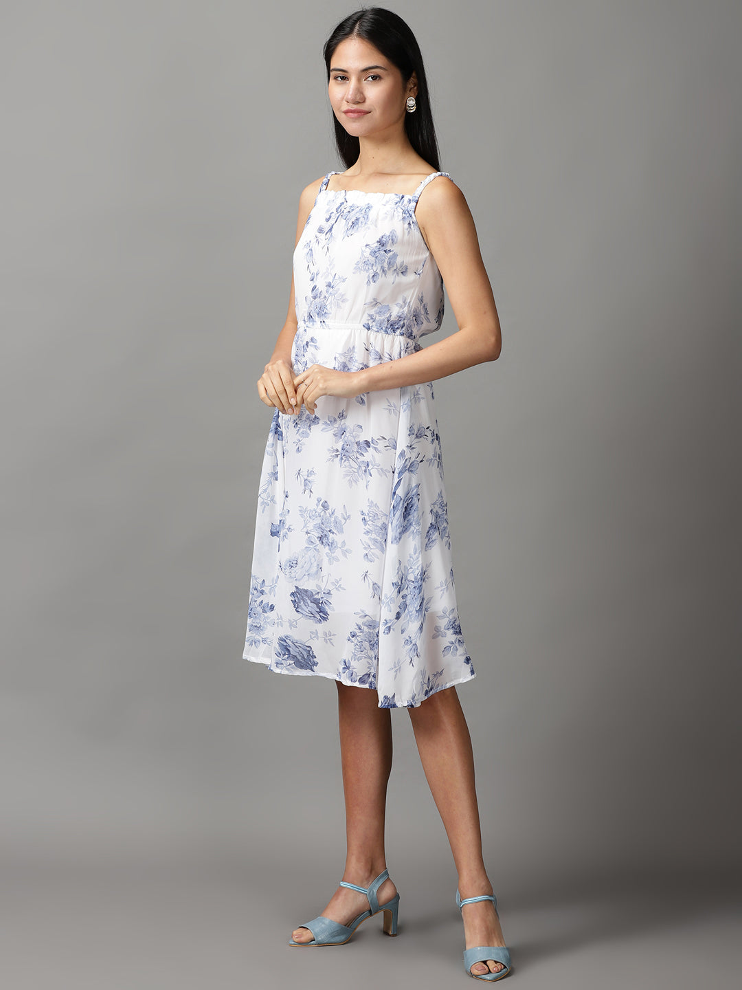 Women's White Floral Fit & Flare Dress