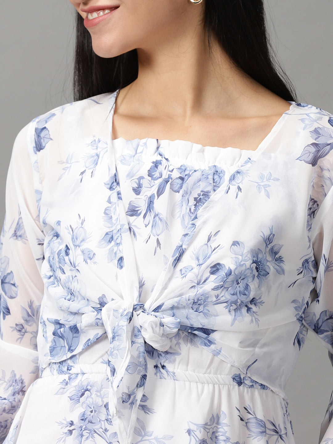 Women's White Floral Fit & Flare Dress