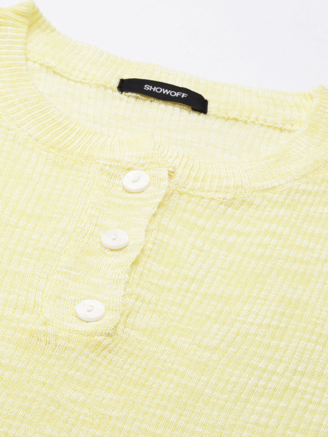 Women's Yellow Round Neck Ribbed Neck Regular Crop Top