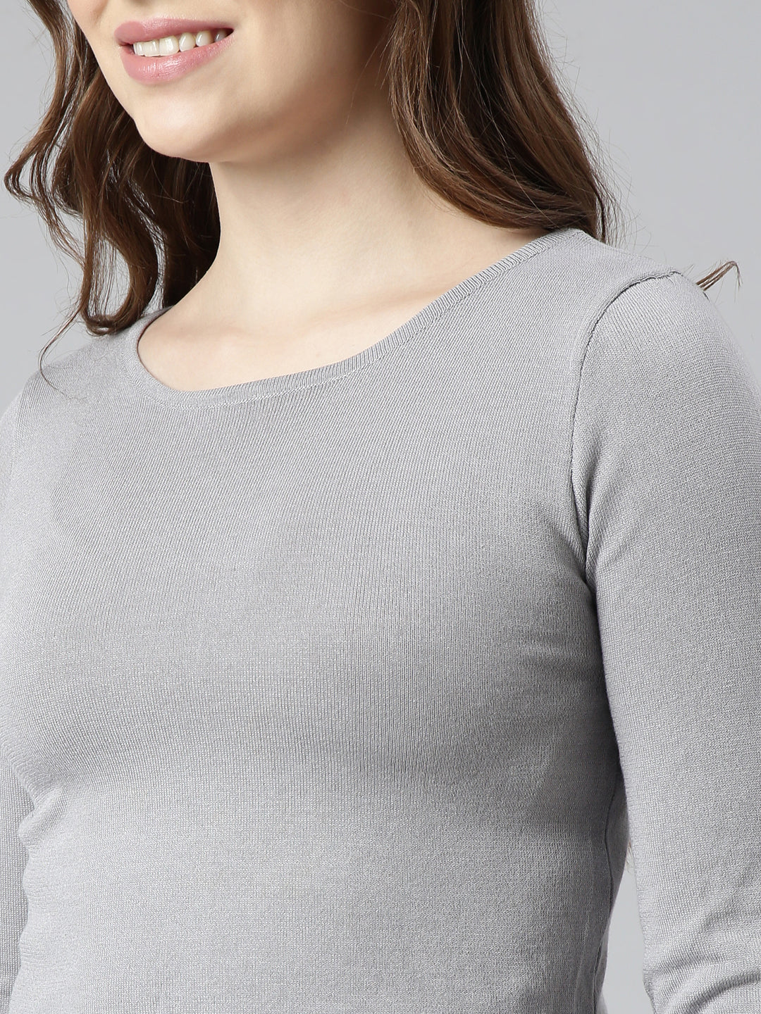 Women's Solid Grey Round Neck Crop Top