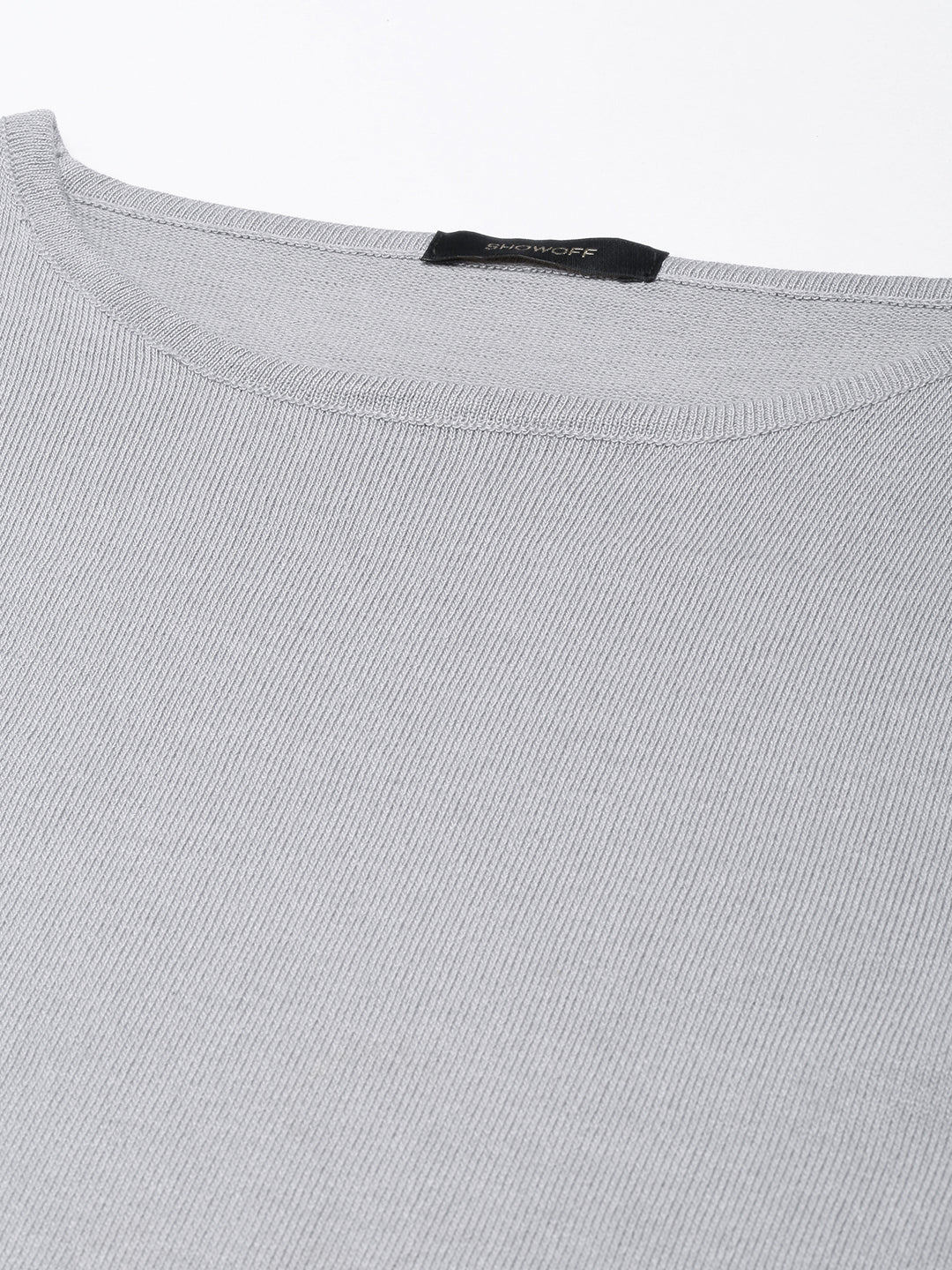 Women's Solid Grey Round Neck Crop Top
