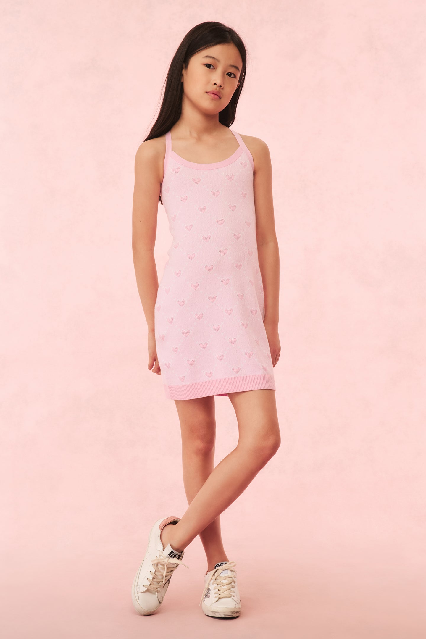 Girls Grisha Cotton Knit Heart Dress