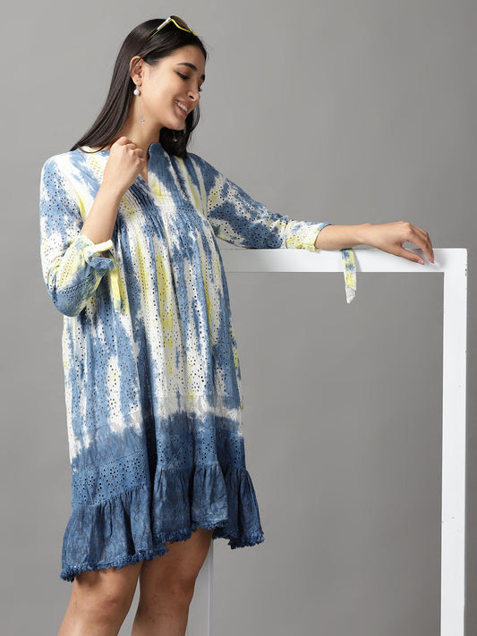 Women's White Tie and Dye Fit & Flare Dress