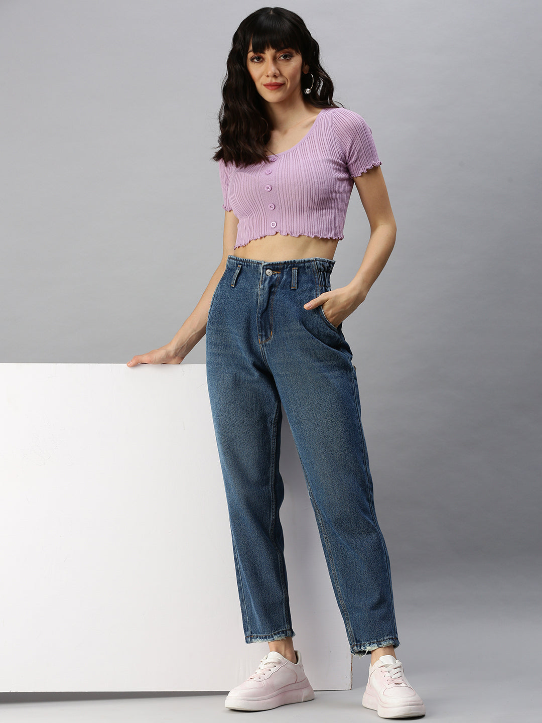 Women's Blue High-Rise Stretchable Jeans