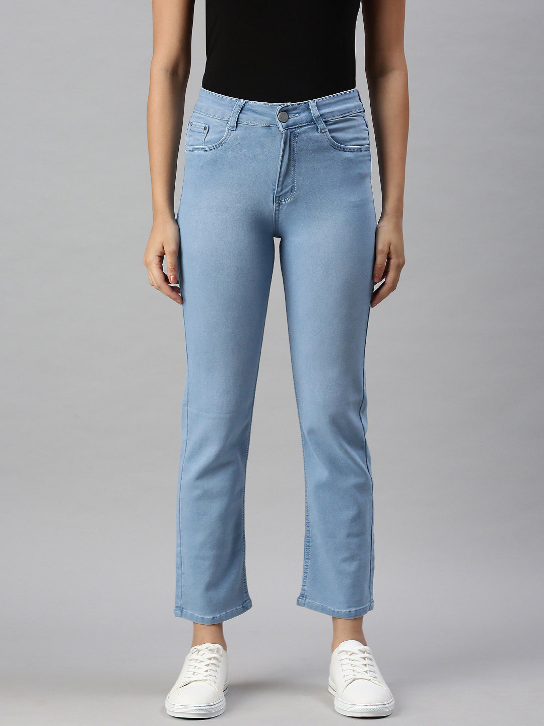 Women's Blue Straight Fit High-Rise Clean Look Stretchable Jeans
