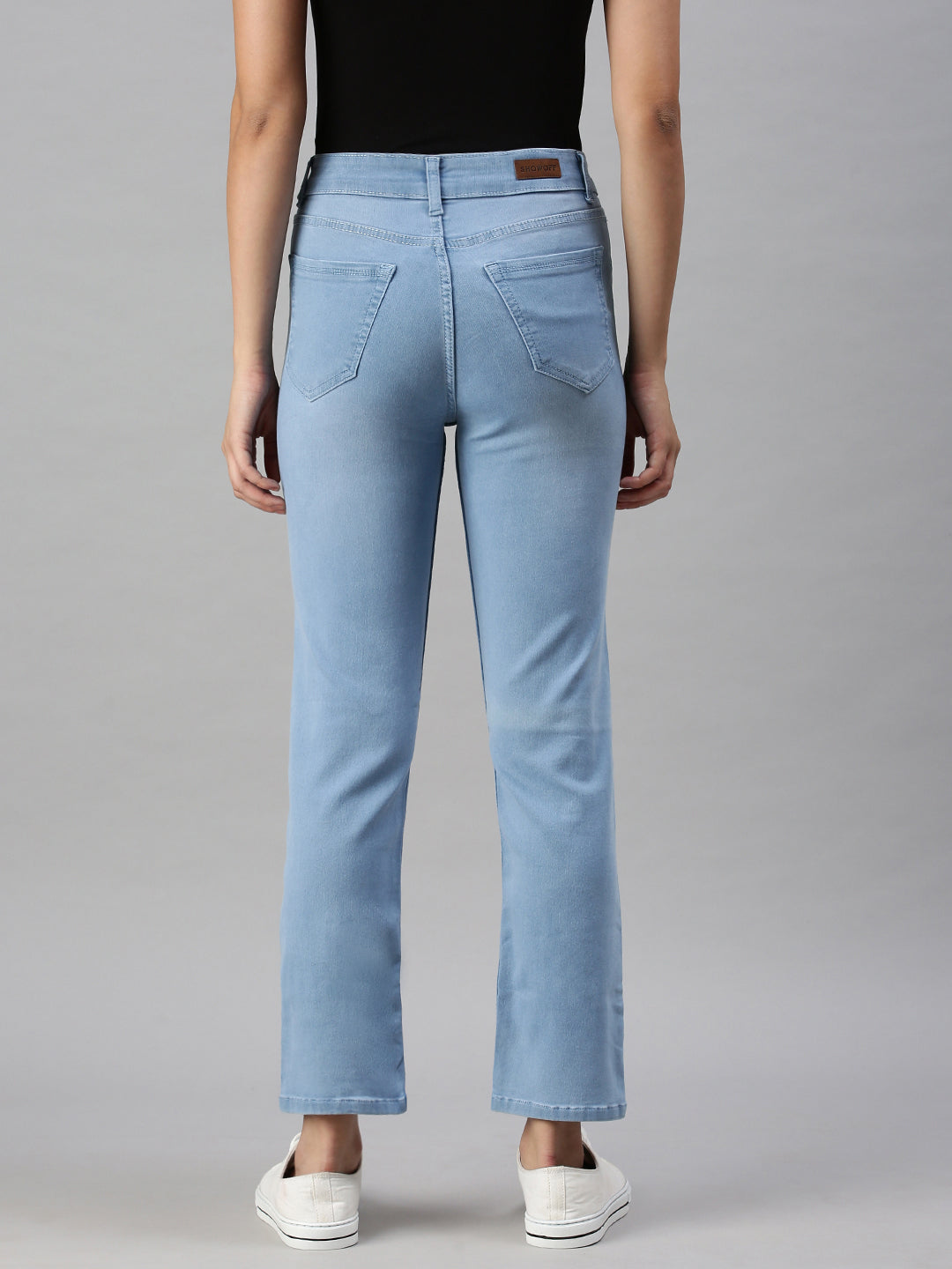 Women's Blue Straight Fit High-Rise Clean Look Stretchable Jeans