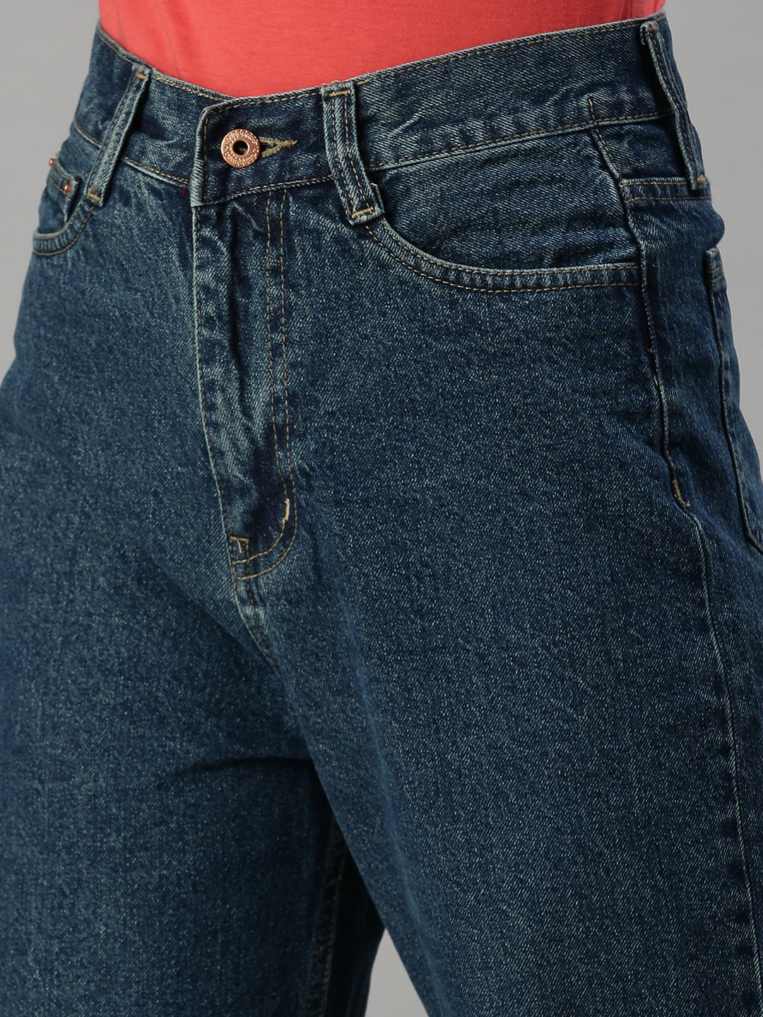 Women's Blue Cotton Wide Leg High-Rise Clean Look Jeans
