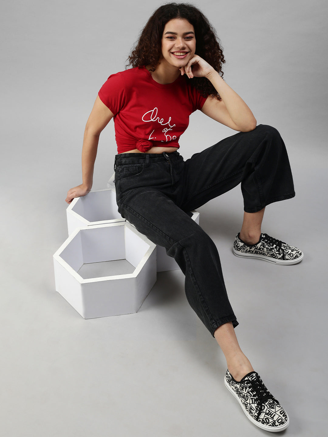 Women's Black Wide Leg High-Rise Clean Look Jeans