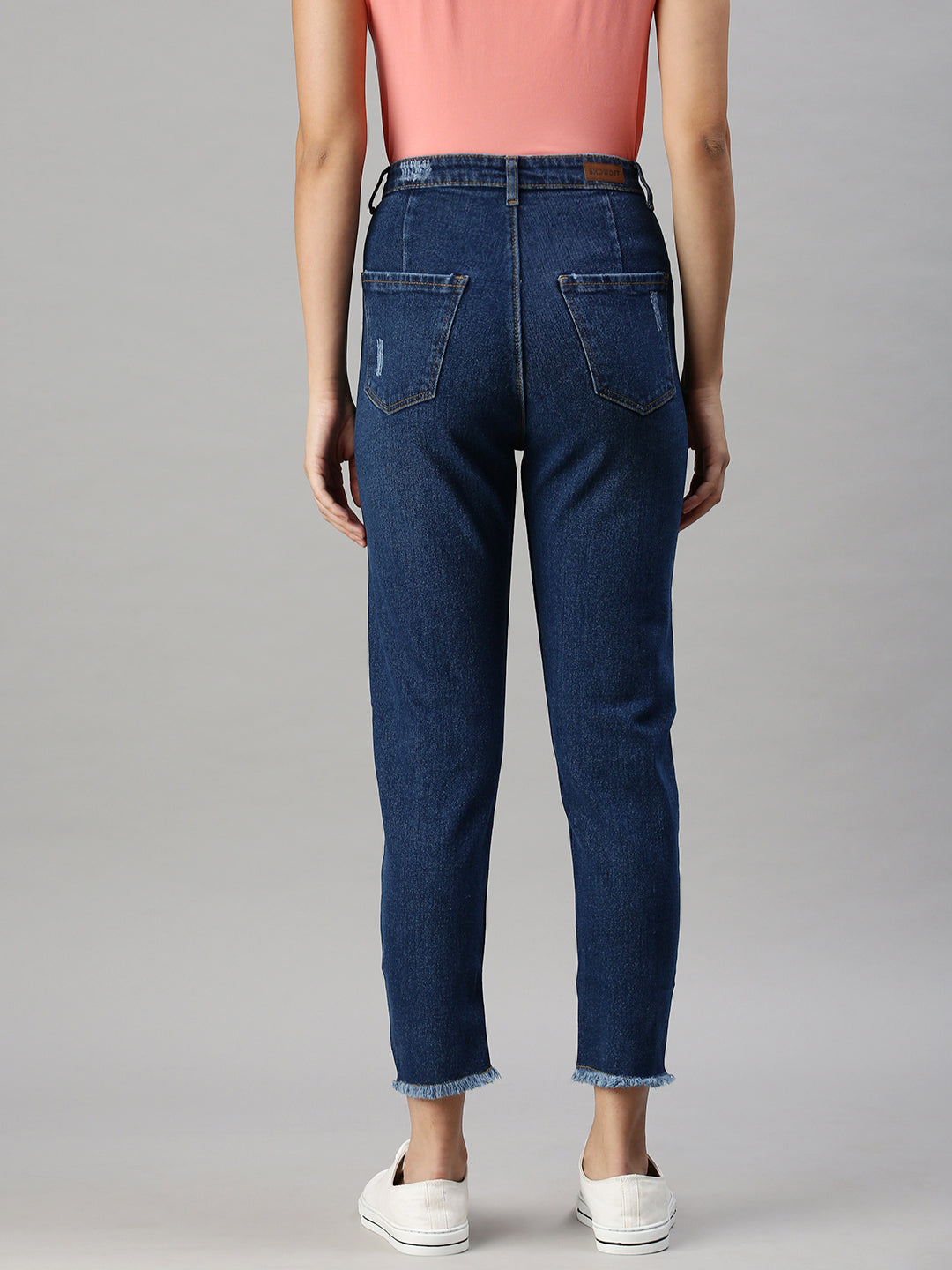 Women's Navy Blue High-Rise Light Fade Clean Look Stretchable Jeans
