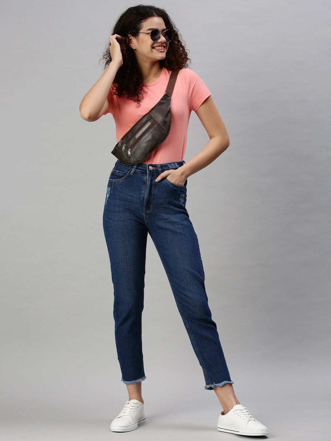 Women's Navy Blue High-Rise Light Fade Clean Look Stretchable Jeans