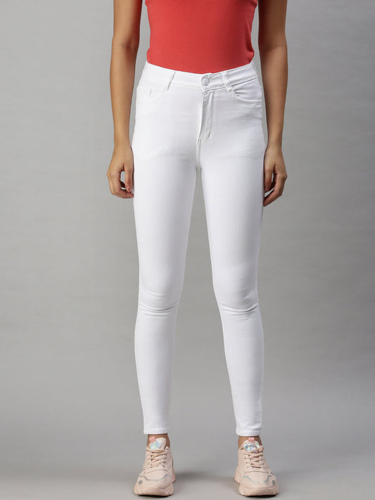 Women's White Slim Fit High-Rise Clean Look Stretchable Jeans