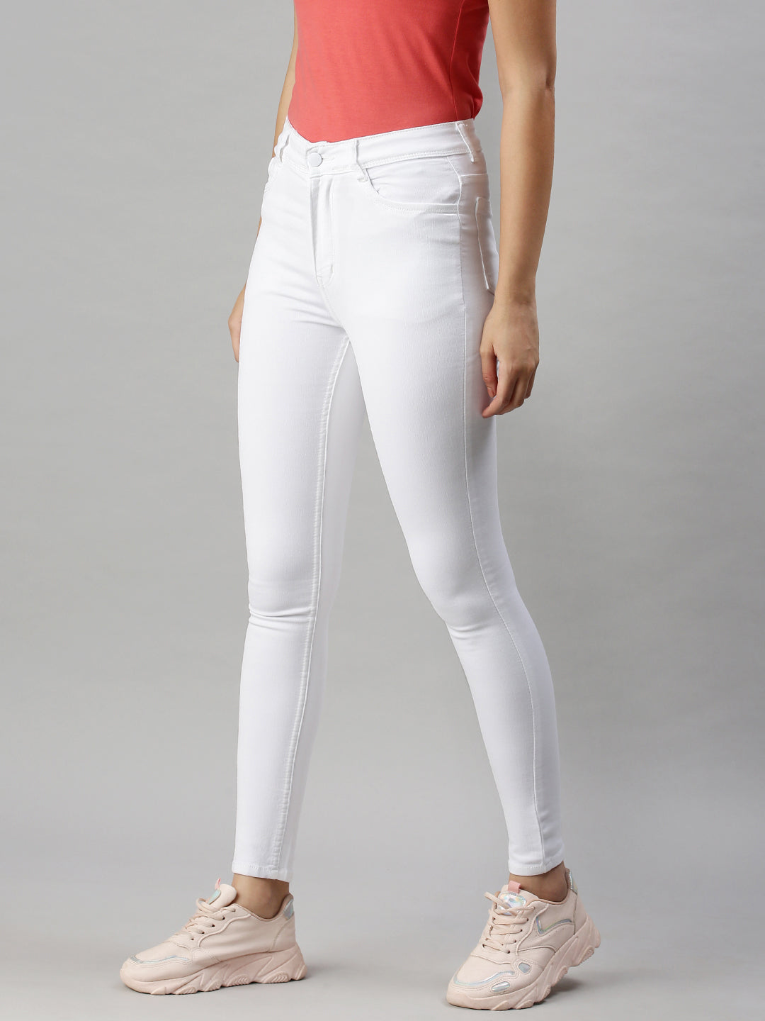 Women's White Slim Fit High-Rise Clean Look Stretchable Jeans