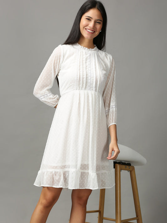 Women's White Embroidered Ethnic Dress