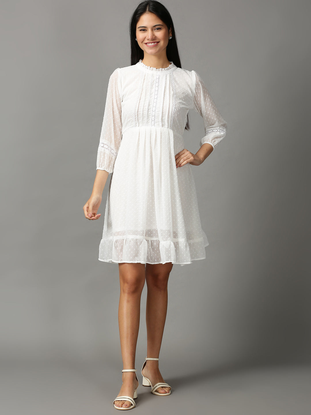 Women's White Embroidered Ethnic Dress