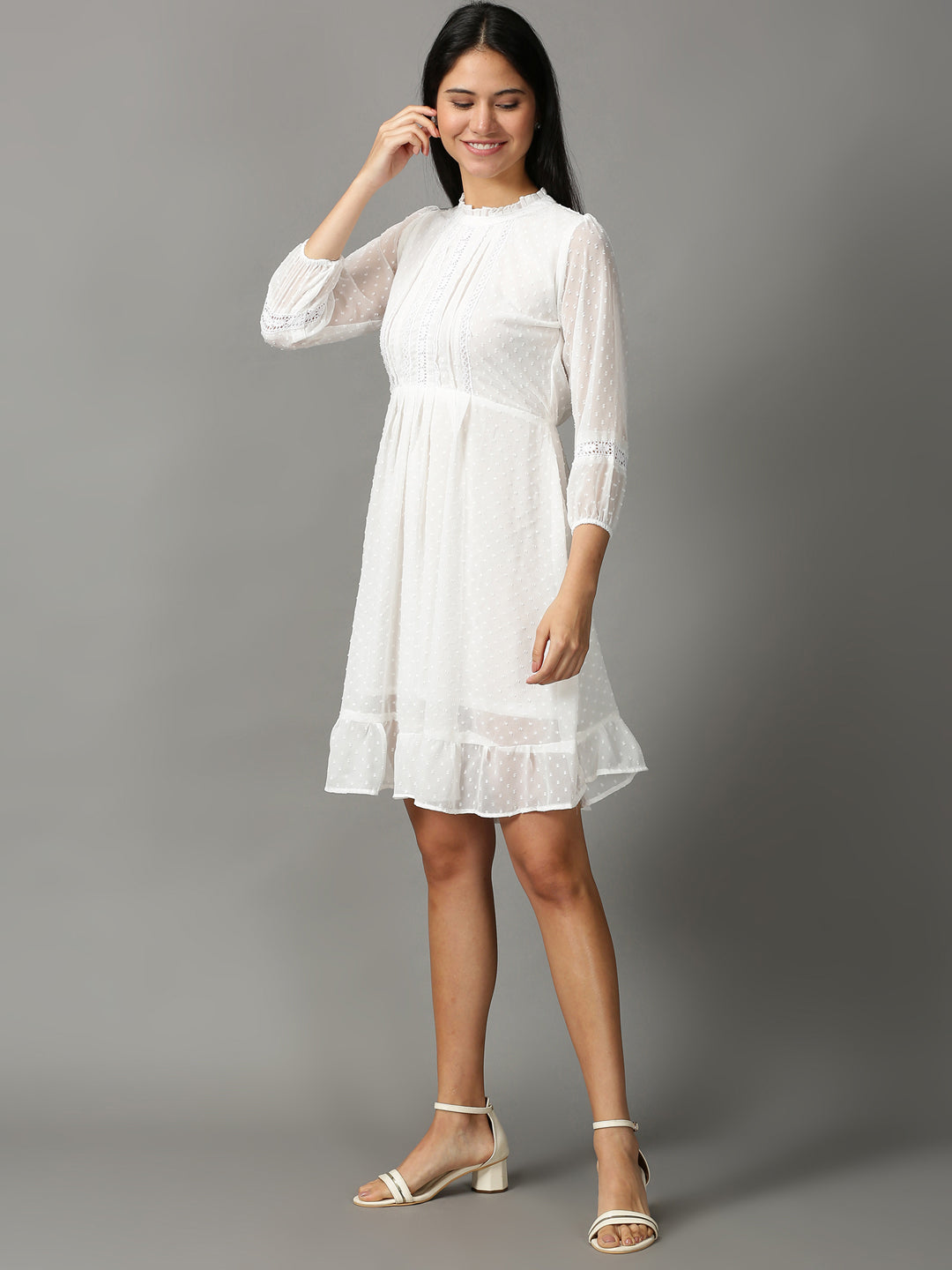 Women's White Embroidered Ethnic Dress