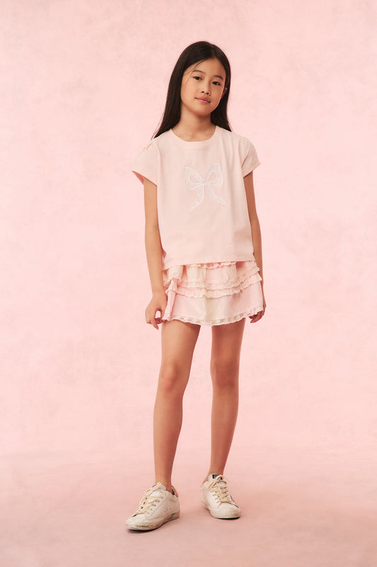 Girls Tilliat Cotton Bow Tee - ICICLE PINK
