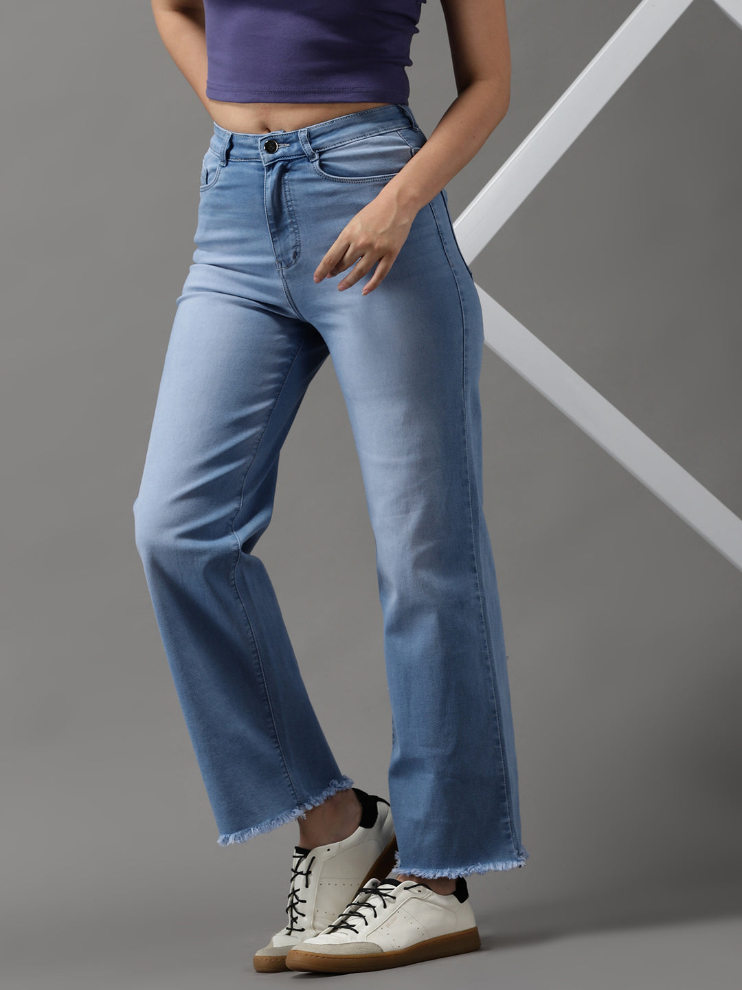 Women's Blue Jean Wide Leg High-Rise Light Fade Stretchable Jeans