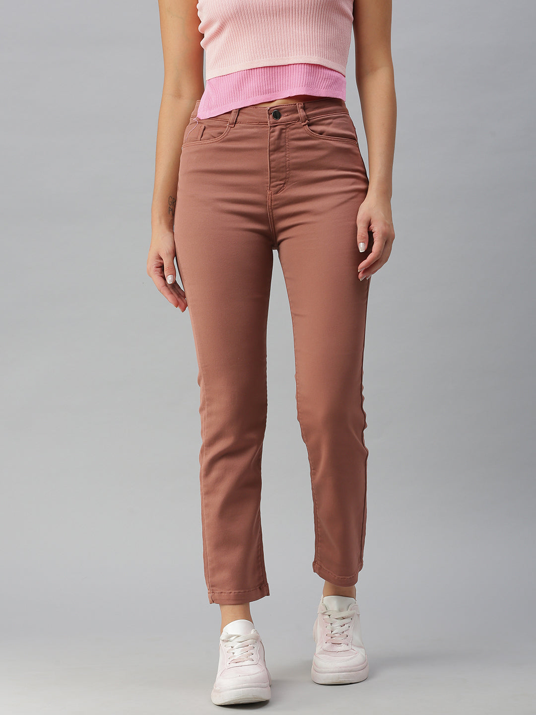 Women's Taupe Jean Straight Fit High-Rise Jeans