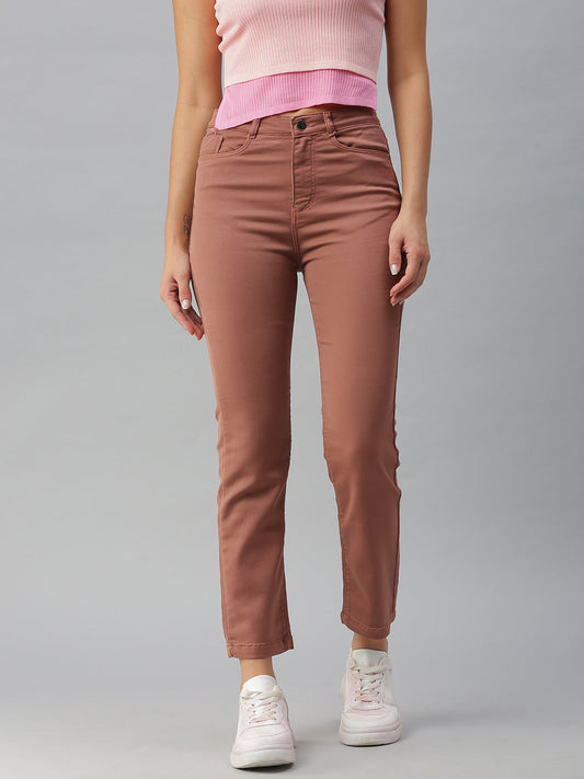 Women's Taupe Jean Straight Fit High-Rise Jeans