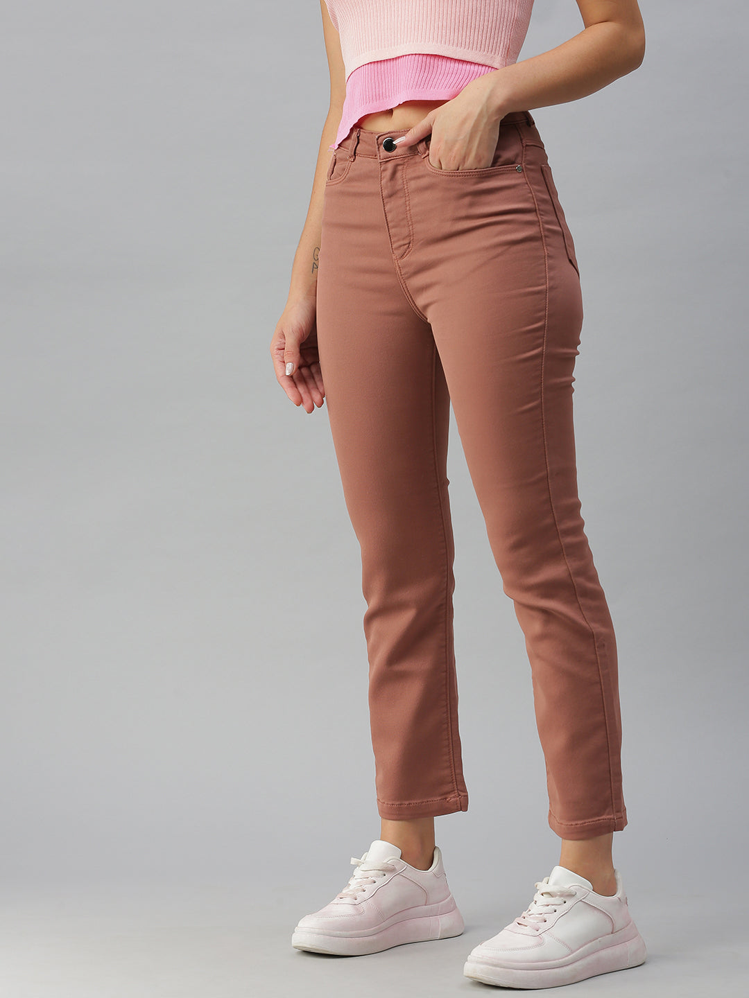 Women's Taupe Jean Straight Fit High-Rise Jeans