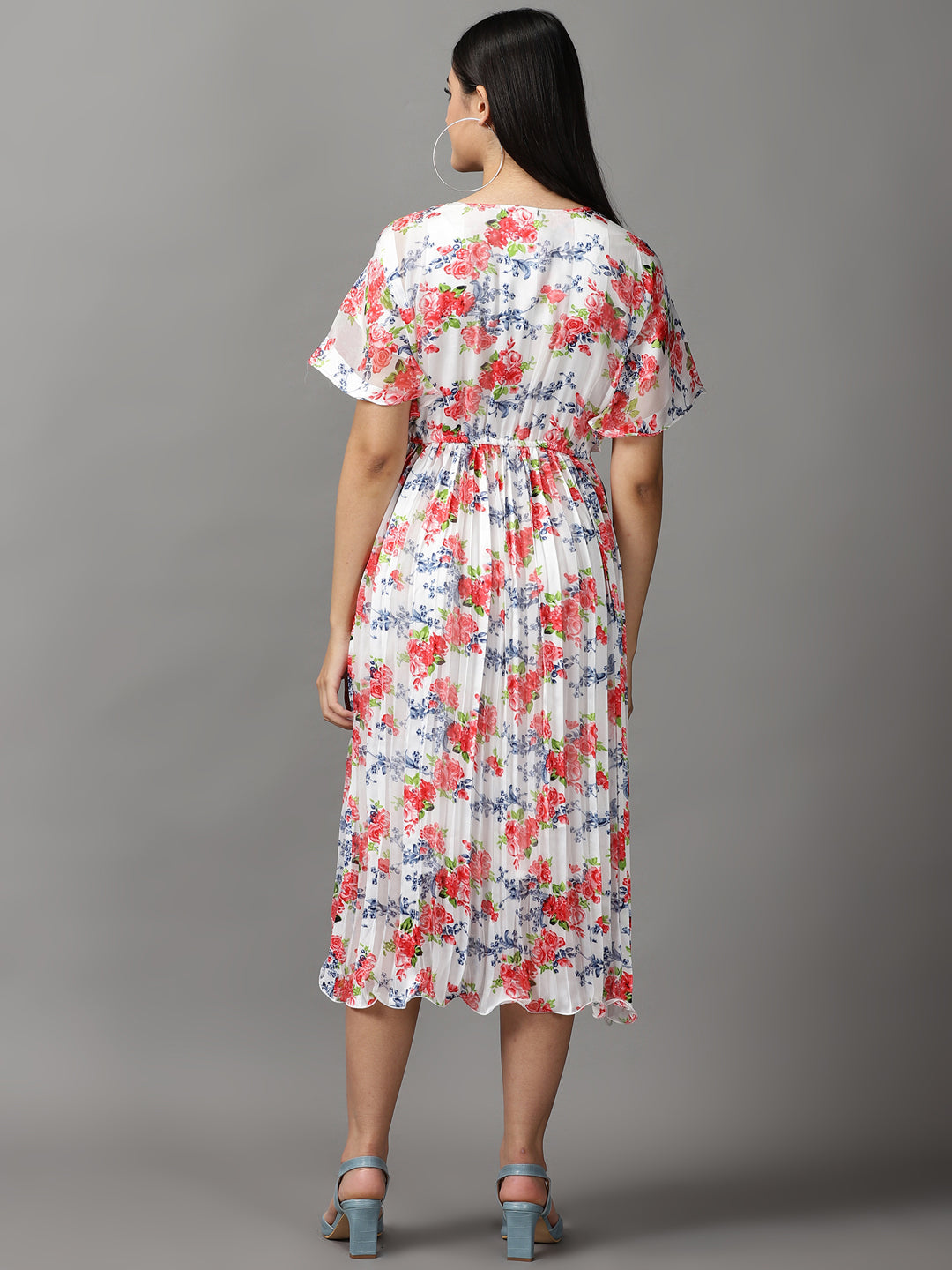 Women's White Floral Printed Midi Dress