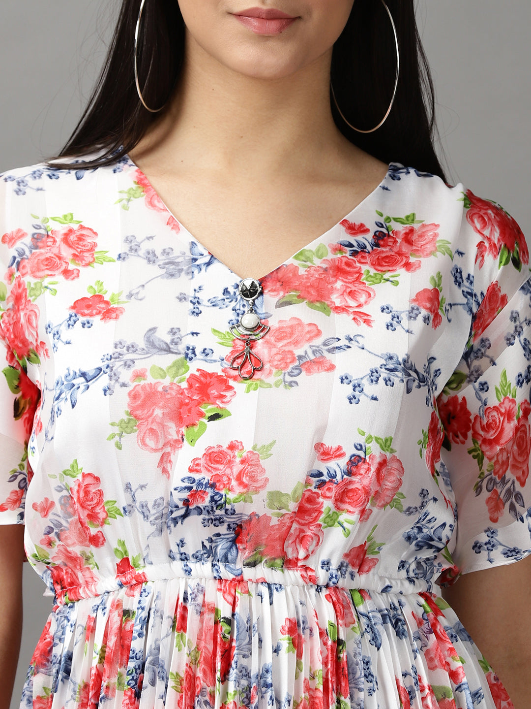 Women's White Floral Printed Midi Dress