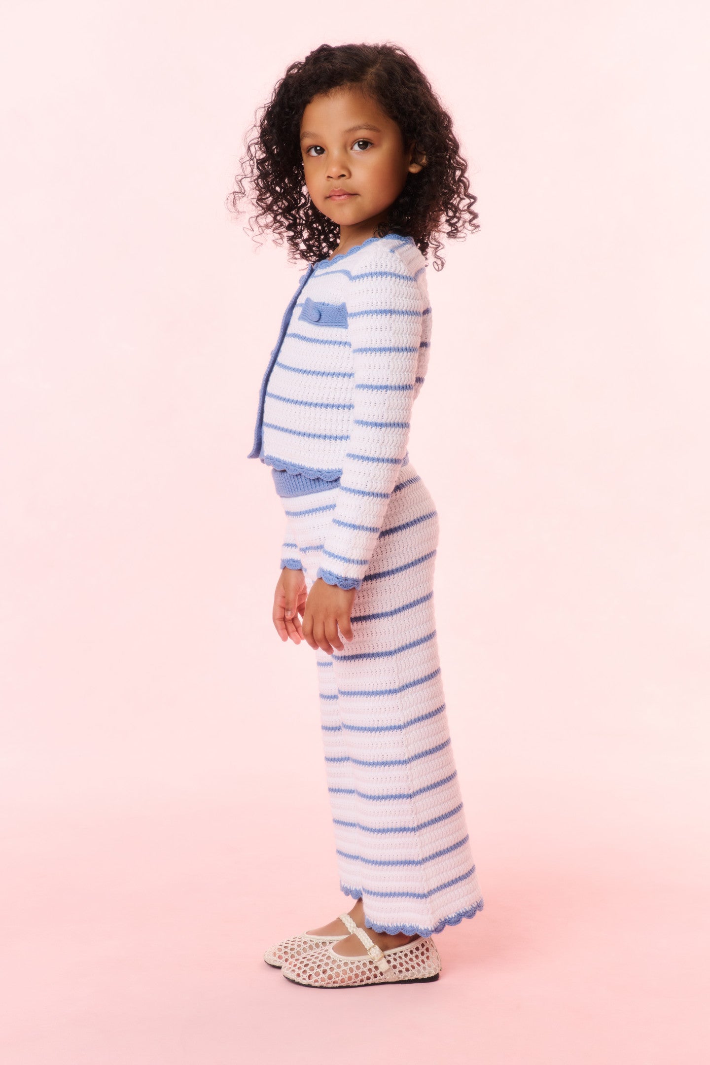 Girls Floraine Striped Crochet Cardigan
