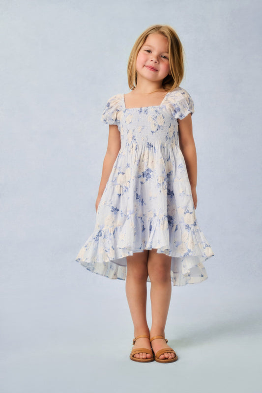 Girls Muriella Fragrance Print Dress - WHISPER BLUE