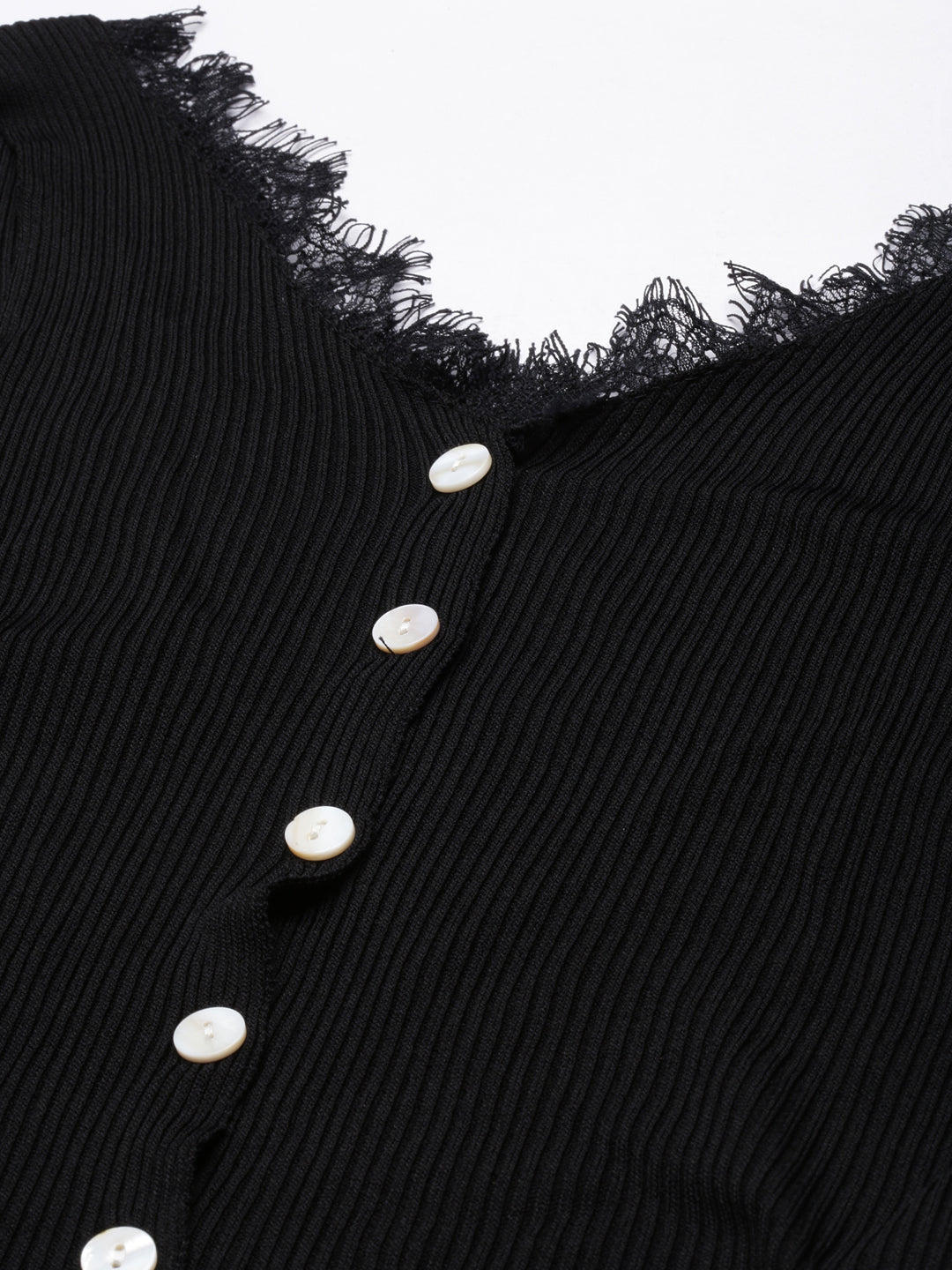 Women's Black Striped V-Neck Fitted Top