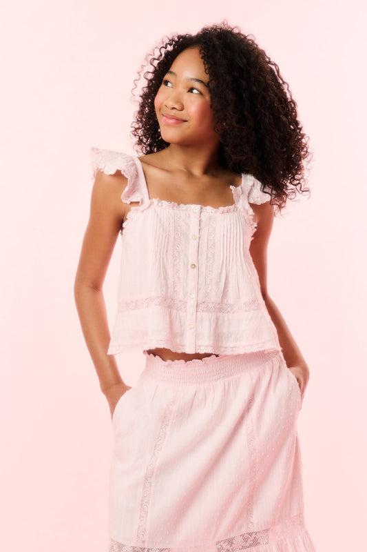 Girls Norabel Cotton Lace-Trimmed Top - BALLERINA PINK