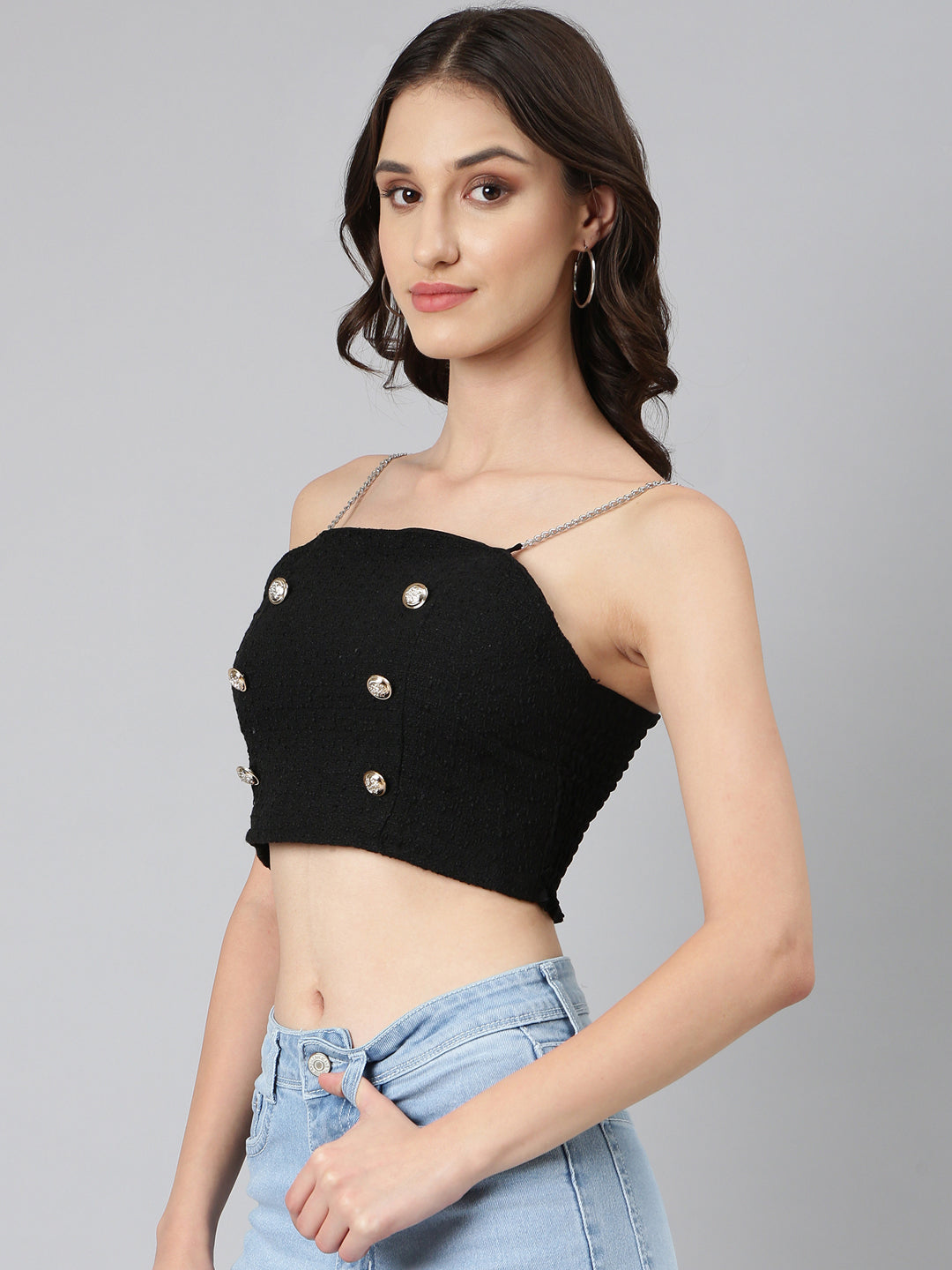Women's Black Sleeveless Smocked Bralette Crop Top