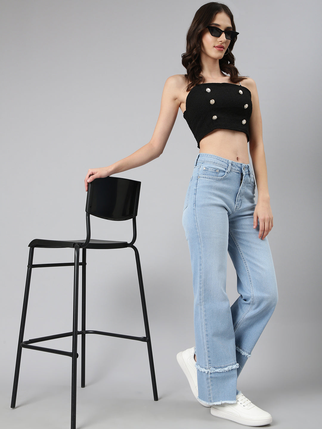 Women's Black Sleeveless Smocked Bralette Crop Top