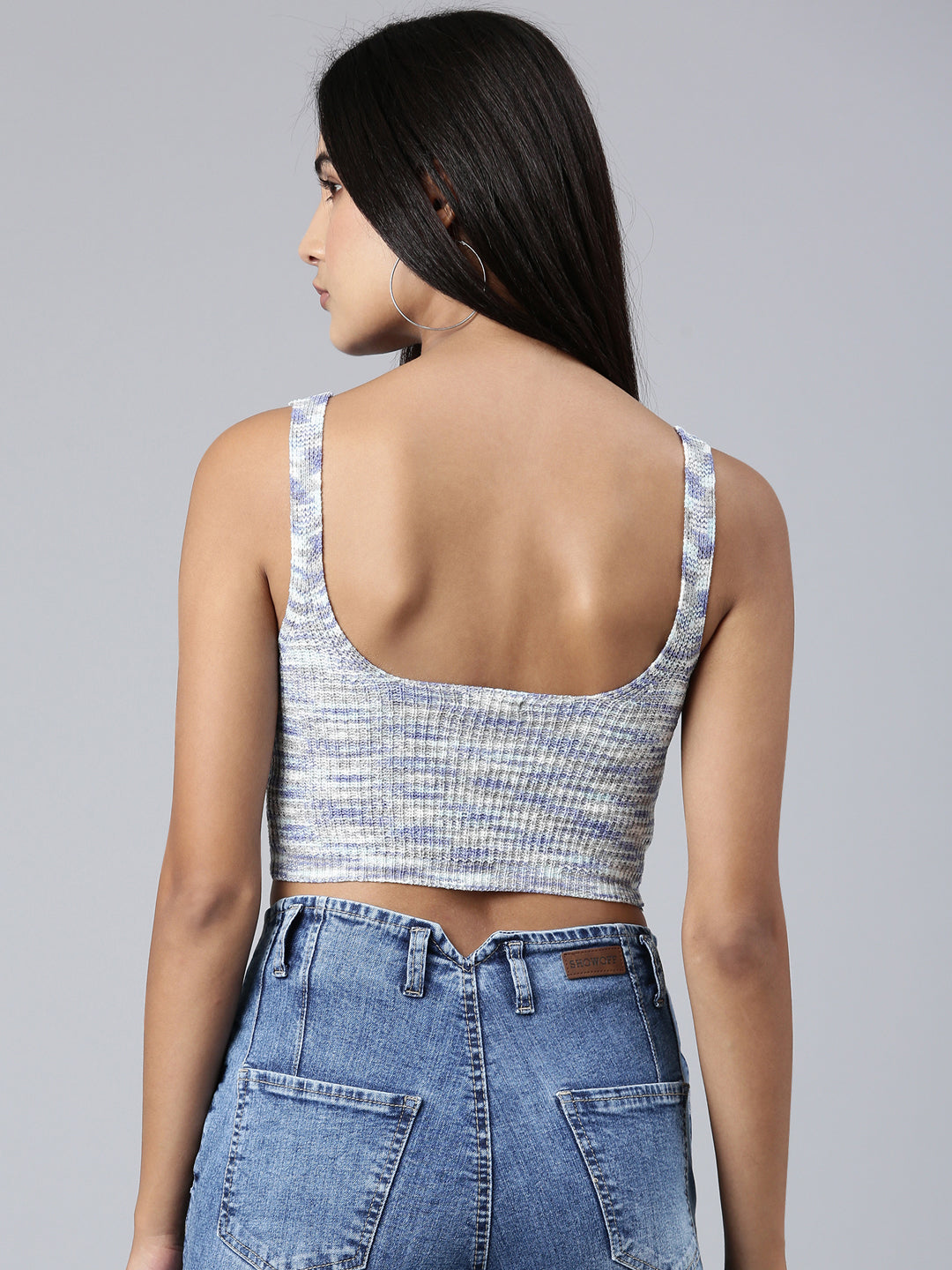 Women's Blue Abstract Printed Semi Sheer Bralette Crop Top