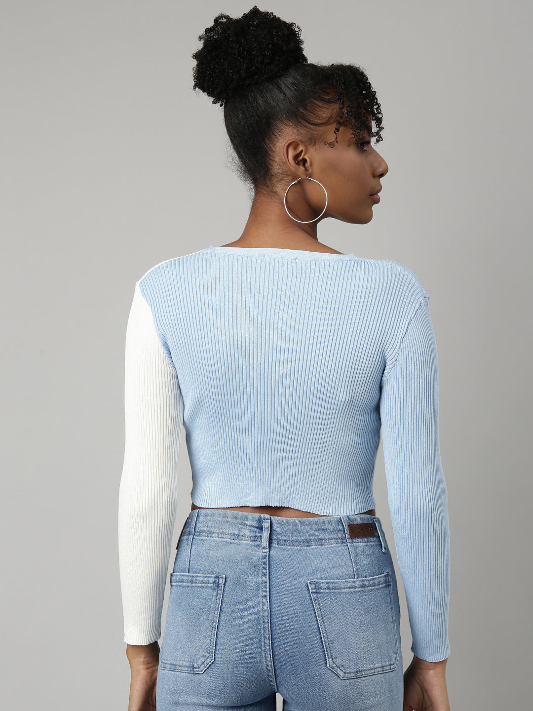 Women's Blue Colour blocked Fitted Crop Top